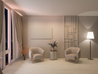 Interior design living room, sofa 3d render, 3d illustration