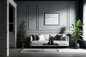 Stylish Living Room: Minimalist White Frame Mockup in 3D Interior":