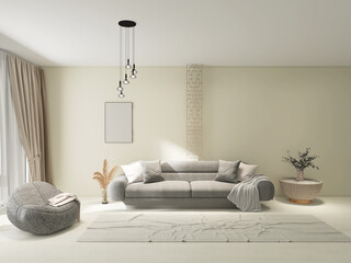 Interior design living room, sofa 3d render, 3d illustration