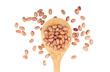 Raw pinto beans in a wooden spoon, isolated on transparent background. PNG. Healthy dried legumes	 - obrazy, fototapety, plakaty