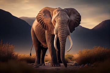 Obraz na płótnie Canvas Elephant at sunset - Generated by Generative AI
