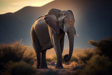 Fototapeta na wymiar Elephant at sunset - Generated by Generative AI