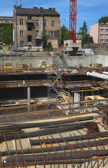Construction site with a foundation pit for a monolithic reinforced concrete skyscraper ...