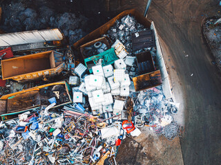 Fototapeta na wymiar Top down view at piles of plastic and construction materials at the construction center 