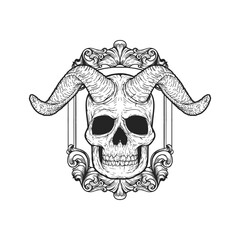 Vintage Skull With Horn Vector Hand Drawn 