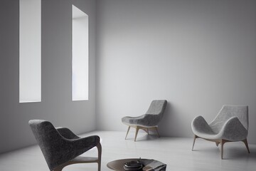 Clean Minimal Modern Living Interior with Togo Chair Designer Space Made with Generative AI