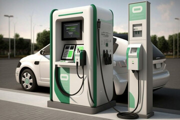 Electric car charging station design concept. Renewable green energy. Ai generated