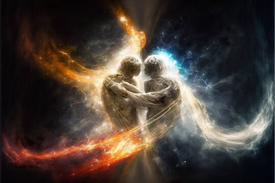 Two soulmates meet each other in space created with Generative AI 