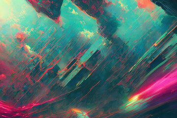 Abstract colorful science fiction space background. Generative AI illustration