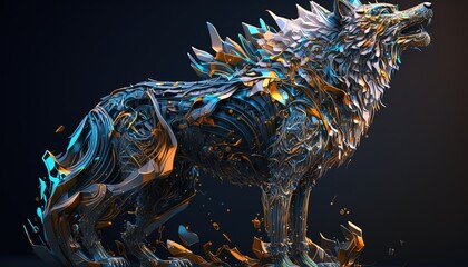 illustration of wolf bionic cyber punk by ai generative 