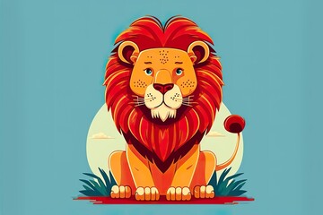 Lion flat illustration created with Generative AI 