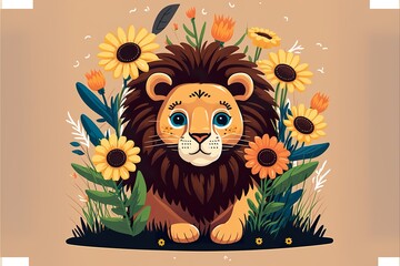 Lion flat illustration created with Generative AI 