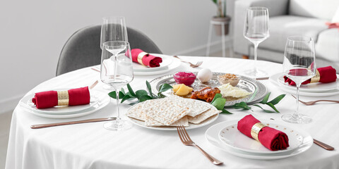 Table served for Passover Seder in dining room