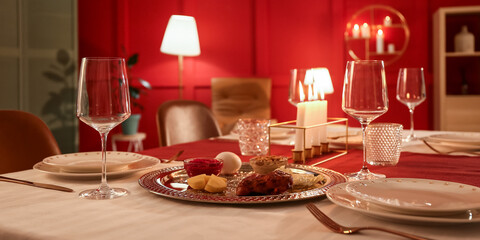 Table served for Passover Seder in dining room