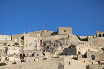 The old town of Matera under a blue sky, Italy
