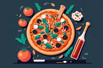 Pizza flat illustration created with Generative AI 