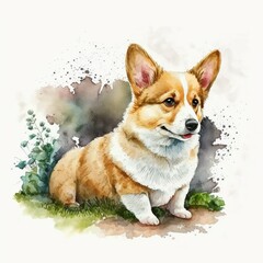 Watercolor Cute Puppy Dog Corgi