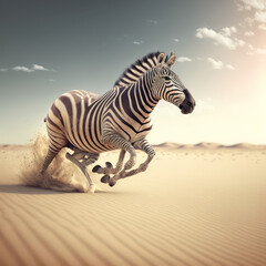 Zebra che corre nel deserto - zebra running in the desert