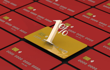 Number 1 with credit card. a 3d interest rate business concept