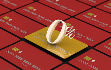 Number 0 with credit card. a 3d interest rate business concept
