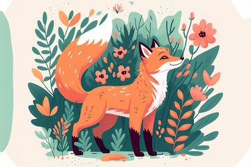 Cute fox flat illustration created with Generative AI 