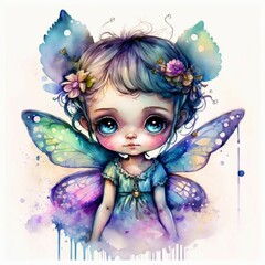 Fototapeta premium Watercolor Fairy Wings Cute Girl