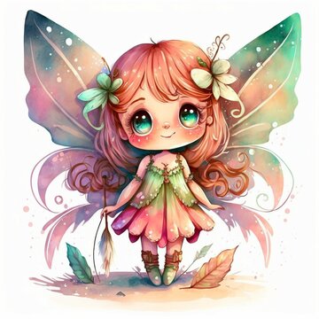 Watercolor Fairy Wings Cute Girl