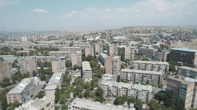 Small City in Eurasian. Old City. Aerial view. Aerial Videography. Old European City. Old Buildings. Architecture. Birds. Yerevan, Armenia.