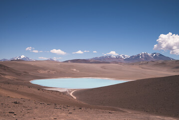 Fototapeta na wymiar laguna salada andina color turquesa explotacion de litio