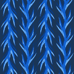 Tonal Blue Watercolor-Dyed Effect Textured Jungle Stripes Pattern