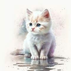 Fototapeta premium Watercolor Cute Cat Kitten
