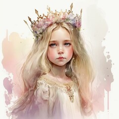 Watercolor Girl Princess Cute