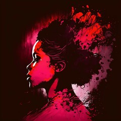 Beautiful Woman Art Colorful Pink Red