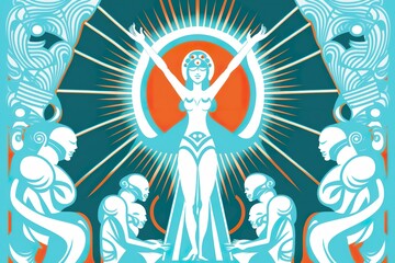 Fototapeta na wymiar Illuminati priestess lady flat illustration created with Generative AI technology
