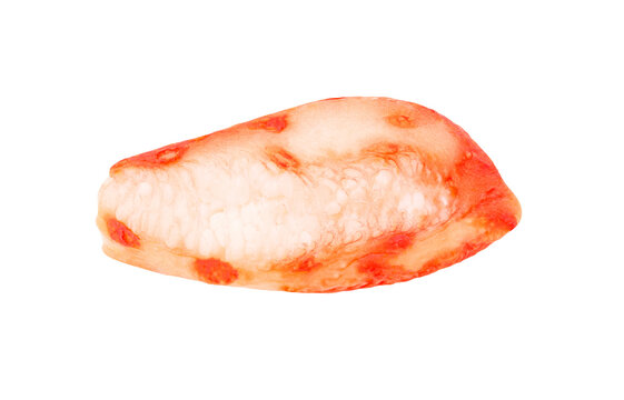 Crab meat cooked, red or white, one purified phalanx, isolated on white background with clipping path