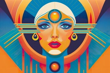 Illuminati priestess lady flat illustration created with Generative AI technology