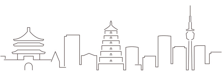 Xi'an Dark Line Simple Minimalist Skyline With White Background