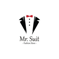 Tuxedo Suit Logo Template with Bow Tie For Men's Fashion.