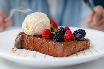 French toast dessert with berries and ice-cream