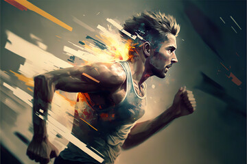 Male fitness runner with dynamic bokeh effect. Generative ai