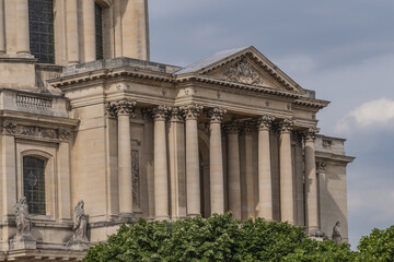 Fragments of Hotel des Invalides (National Residence of Invalids, 1671 - 1676) – now complex of museums and monuments relating to military history of France. PARIS, FRANCE.