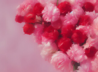 valentines day boquet made of pink flowers / red roses - love - paint strokes - generative ai - valentines day background - oil painting
