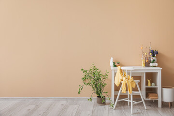 Interior of office with workplace and Easter decor