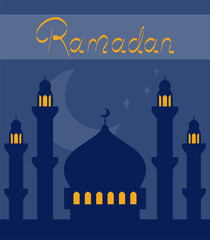 Ramadan Congratulation Postcard Or Banner For Islam Celebration Vector Illustration In Flat Style