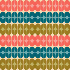 Aesthetic mid century printable seamless pattern with retro design. Decorative 50`s, 60's, 70's style Vintage modern background in minimalist mid century style for fabric, wallpaper or wrapping