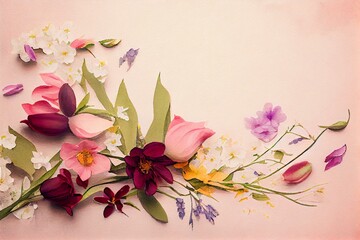  spring flowers on paper background, watercolor style AI Generated