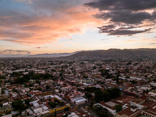 Fototapeta na wymiar Beautiful aerial view of the city of Oaxaca in Mexico. Amazing sunset.