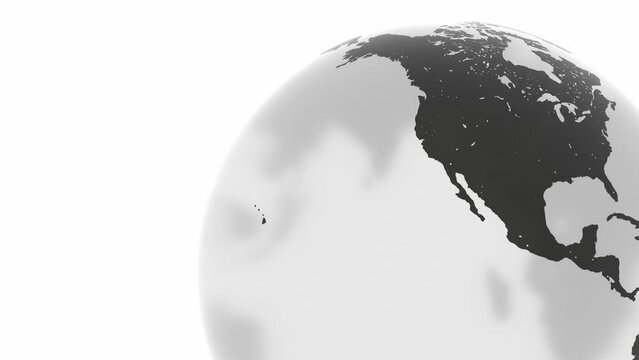 Earth globe rotation 3d representation, world map translucent or transparent that shows countries and geography of the planet isolated on white background