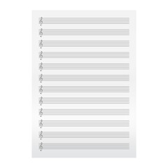 Blank sheet music page template. Empty music folio page