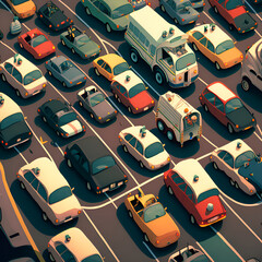 Traffic jam cartoon style - generated ai